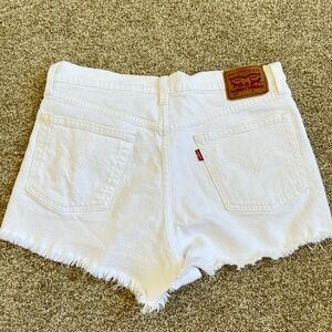 Levi's White Frayed Hem Denim Shorts